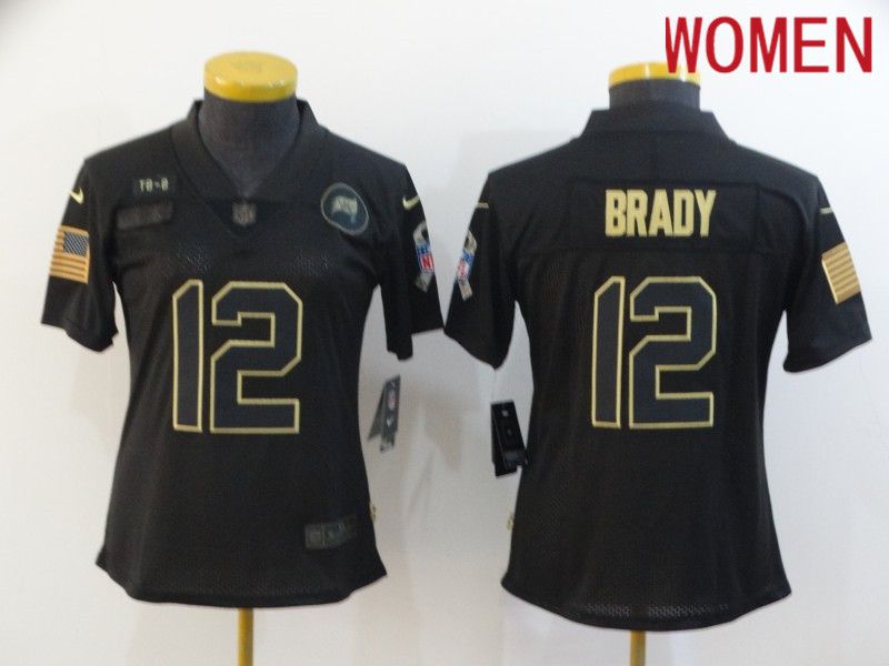 Women Tampa Bay Buccaneers 12 Brady Black gold lettering 2020 Nike NFL Jersey